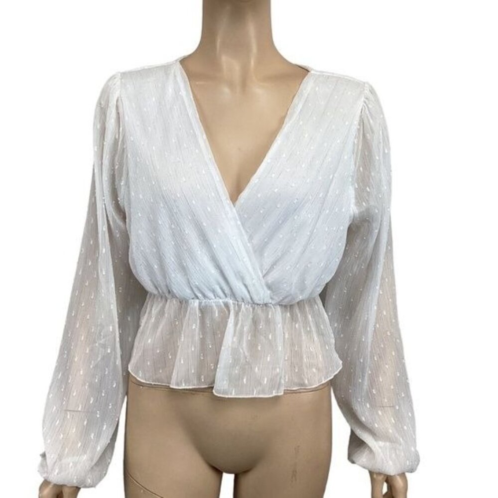 NWT Nasty Gal white Faux Wrap top size‎ Large Textured Cropped Plunge Neckline